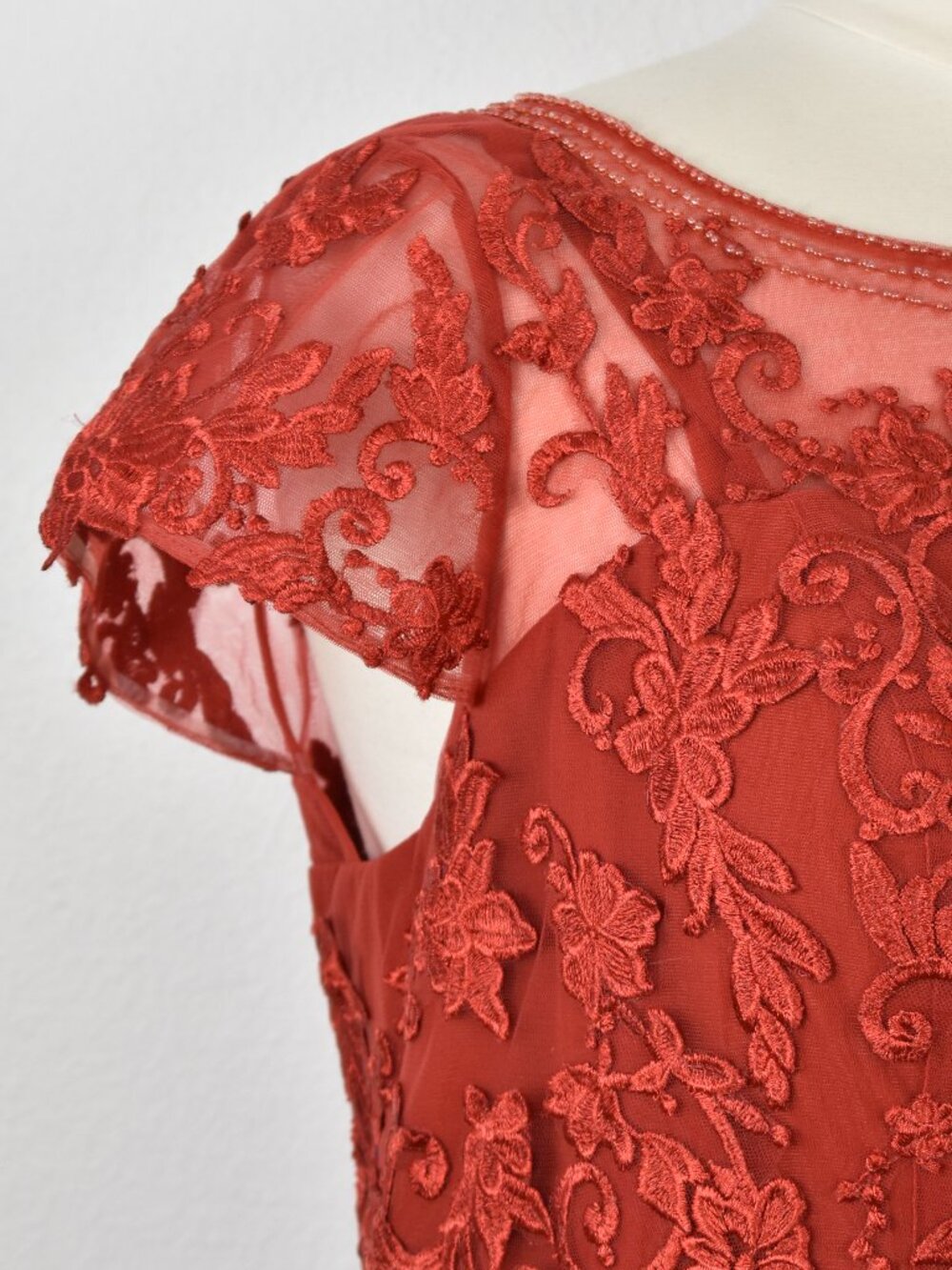 Azazie RUST Short Sleeve Lace Chiffon Dress - 22 - Picture 8 of 12